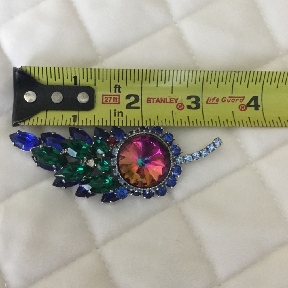 Watermelon Colored Rivoli Layered Rhinestone Brooch - Picture 10 of 13